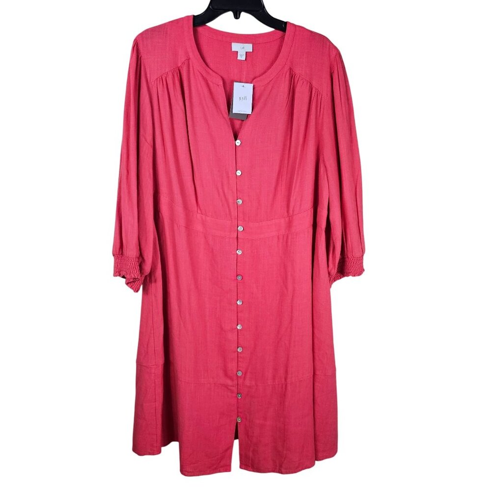 J. Jill Pink Button-Front Midi Shirt Dress